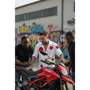 NWT IUTER White Long Sleeve Red Circle shirt Men's X Small Biker Italian‎